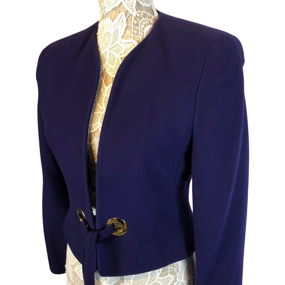 1980s Vintage Purple Wool Cashmere Cropped Blazer Gold Grommet Jacket USA Small - Picture 8 of 13